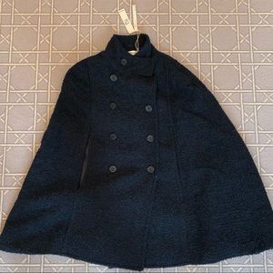 Navy Tweed Button-Down Cape